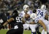 Indianapolis Colts quarterback Andrew Luck (center) completed 18 of 26 passes for 227 yards and rushed for 2 second-quarter touchdowns in Thursday’s game against the Jacksonville Jaguars in Jacksonville, Fla. Luck also threw an interception that was returned for a touchdown. 