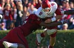 Arkansas Democrat-Gazette/STEPHEN B. THORNTON -- South Carolina's Aldrick Fordham sacks Arkansas QB Tyler Wilson in the second quarter during their game Saturday afternoon in South Carolina. 