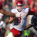 Arkansas Democrat-Gazette/STEPHEN B. THORNTON -- Arkansas QB Tyler Wilson eludes South Carolina defe...