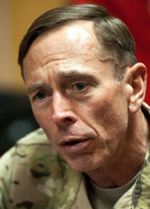 Army Gen. David Petraeus, the top U.S. commander in Afghanistan and soon-to-be Director of CIA, conducts a question and answer session with the media, traveling with the new U.S. Defense Secretary, Saturday, July 9, 2011, at Camp Eggers in Kabul, Afghanistan. (AP Photo/Paul J. Richards, Pool)