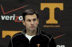 Tennessee head football coach Derek Dooley attends a news conference on Monday, Nov. 12, 2012, at the UT campus in Knoxville, Tenn. Dooley said that he hasn't been told whether the Volunteers plan to remove him at the end of the season, contrary to reports suggesting such a move was inevitable. (AP Photo/Knoxville News Sentinel, Michael Patrick)