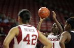 Junior Keira Peak (shown in an earlier game) had 24 points and 10 rebounds to lead the Arkansas women’s basketball team to a 79-67 victory over Oregon on Sunday.