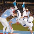 Nick Byrne, right, of Springdale Har-Ber comes down with the first touchdown pass of the game during...