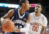 NWA Media/ANDY SHUPE -- Arkansas sophomore guard Rashad Madden (00) pressures Longwood junior guard Tristan Carey after the ball was inbounded Sunday, Nov. 18, 2012, during the first half of play in Bud Walton Arena.