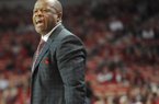 NWA Media/ANDY SHUPE -- Arkansas coach Mike Anderson directs his team against Longwood Sunday, Nov. 18, 2012, during the first half of play in Bud Walton Arena.
