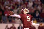 Matt Jones throws a 31-yard touchdown pass to Decori Birmingham with 9 seconds remaining in Arkansas' 21-20 win over LSU in 2002. 