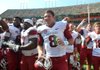 Gene Chizik’s Auburn Tigers had all the momentum from a national championship season and the accompanying exposure, and stockpiled highly rated recruits to keep the success going. The Tigers were beaten 24-7 by a struggling Razorbacks team and then things got even worse. Shown University of Arkansas quarterback Tyler Wilson celebrates with his team following the Razorbacks win over Auburn.