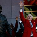 NWA Media/JASON IVESTER -- Frank Broyles calls the Hogs during an unveiling ceremony for the new sta...