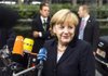 Angela Merkel, Germany’s chancellor, speaks to reporters Friday before a meeting of European Union leaders in Brussels. 