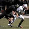 Garrett Kaufman, Bentonville senior linebacker, tackles Fort Smith Southside junior quarterback Isaa...