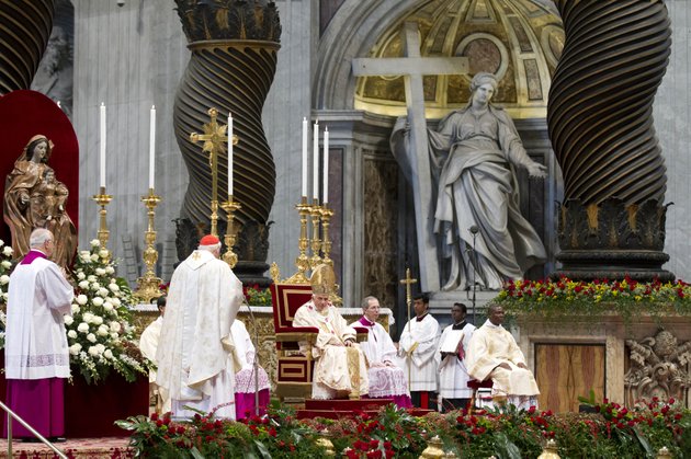 pope-benedict-xvi-center-listens-as-newly-elected-cardinal-james-michael-harvey-second-from-left-delivers-his-speech-during-a-mass-celebrated-for-the-newly-elected-cardinals-in-st-peters-basilica-at-the-vatican-sunday-nov-25-2012-the-pontiff-elevated-saturday-nov-24-six-new-cardinals-who-joined-the-elite-club-of-churchmen-who-will-elect-his-successor-bringing-a-more-geographically-diverse-mix-into-the-european-dominated-college-of-cardinals