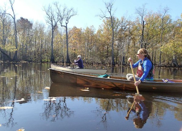 
                           Debbie Doss of Conway, left, and Kirsten Bartlow of Little Rock, explore Bayou De View on Nov. 9.