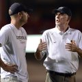 STAFF PHOTO MARC F. HENNING -- Bentonville coach Barry Lunney, right, talks to assistant coach Barry...