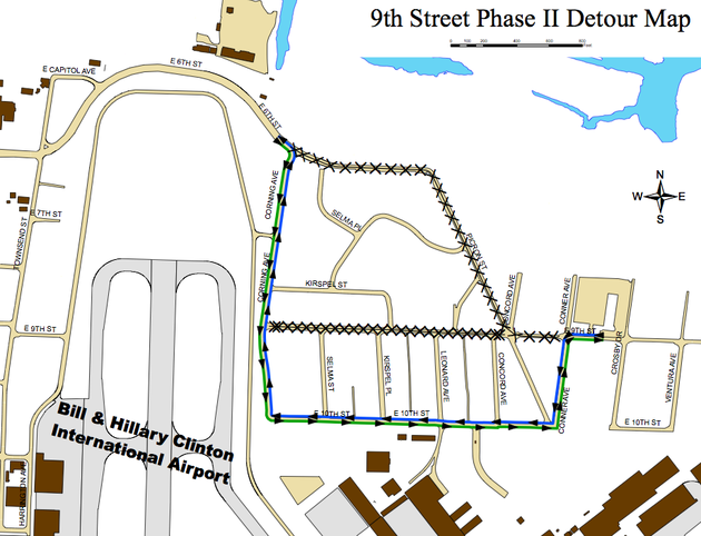 this-map-released-friday-by-the-city-of-little-rock-shows-new-restrictions-set-to-begin-next-week-as-a-project-to-reconstruct-ninth-street-near-the-bill-and-hillary-clinton-national-airport-continues