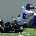 Fayetteville’s Alex Brignoni stretches into the end zone for a touchdown as during the 2011 Class 7A...