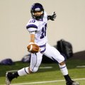 Jordan Dennis, Fayetteville wide receiver/cornerback, celebrates in the end zone after a 42-yard int...