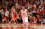 NWA Media/ANTHONY REYES -- Arkansas sophomore guard BJ Young charges upcourt after scoring the go-ahead basket against Oklahoma in the second half Tuesday, Dec. 4, 2012 at Bud Walton Arena in Fayetteville. The Razorbacks won 81-78.