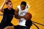 North Little Rock guard KeVaughn Allen (center), the nation’s No. 26 sophomore prospect by future150.com, created the biggest buzz after scoring 28 points in a variety of ways in the Charging Wildcats’ 74-42 victory over Memphis East. Allen has scholarship offers from Arkansas, Connecticut, Memphis, Baylor, Mississippi State and others.