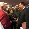 STAFF PHOTO ANDY SHUPE -- Former Arkansas athletics director Frank Broyles, left, speaks Wednesday, ...