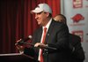 NWA Media/MICHAEL WOODS --12/05/2012-- Bret Bielema, the new University of Arkansas head football coach is introduced by athletics director Jeff Long during a press conference Wednesday afternoon. 