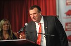 NWA Media/MICHAEL WOODS --12/05/2012-- Bret Bielema, the new University of Arkansas head football coach, speaks to the media during a press conference Wednesday afternoon. 