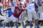 Arkansas freshman linebacker Otha Peters (5) was one of three Razorbacks defenders named to the SEC all-Freshman Team on Wednesday. 