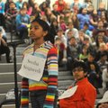 Swetha Sirigineedi answers a question during the Kirksey Middle School Geography Bee held Wednesday ...