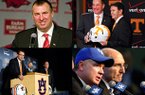 Clockwise: Bret Bielema (Arkansas), Butch Jones (Tennessee), Mark Stoops (Kentucky) and Gus Malzahn (Auburn) were hired to SEC programs this off-season. 