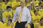 Michigan head coach John Beilein watches from the sidelines during the first half of an NCAA college basketball game against Arkansas in Ann Arbor, Mich., Saturday, Dec. 8, 2012. (AP Photo/Carlos Osorio)