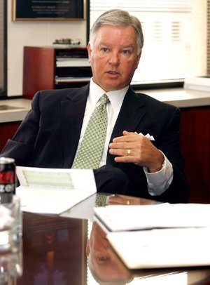 Arkansas Democrat-Gazette/JASON IVESTER --01/12/12--
Brad Choate, vice chancellor for university advancement, speaks on university donors inside the administration building on the Fayetteville campus on Thursday, Jan. 12, 2012.