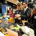 Caleb Waitsman, Tyler McCullough and Manuale Watkins, from left, Fayetteville High School basketball...