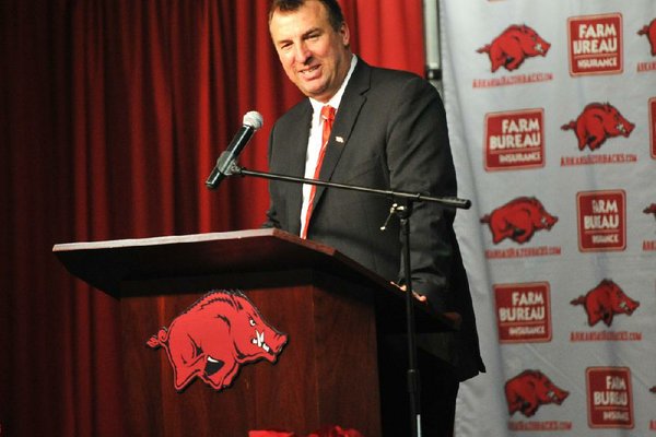 NWA Media/MICHAEL WOODS  --12/05/2012--  Bret Bielema, the new University of Arkansas head football coach speaks to the media during a press conference Wednesday afternoon at the University of Arkansas after the announcement of his hire.
