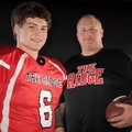 Tony Travis, right, Pea Ridge coach, and quarterback Dayton Winn helped the Blackhawks win their fir...
