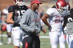 Paul Haynes, pictured in this October practice in Fayetteville, was named head coach at Kent State on Tuesday.