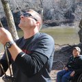Shawn Flannigan, an instructor, works the ropes on Dec. 12 that help students climb up a rock wall. ...