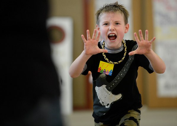 Ty Durham, 8, works on ...