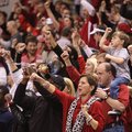 Fans call the hogs during the second half Saturday night at Verizon Arena in North Little Rock. 