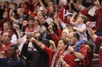 Fans call the hogs during the second half Saturday night at Verizon Arena in North Little Rock. 