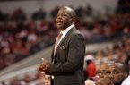 Arkansas coach Mike Anderson instructs his players in the second half against Alabama A&M Saturday at Verizon Arena in North Little Rock.