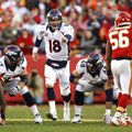 Denver Broncos quarterback Peyton Manning (18) in his 14th NFL season, every game as a starter, he l...