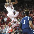 Arkansas sophomore guard B.J. Young  floats to the goal as Longwood freshman guard Nik Brown Sunday,...