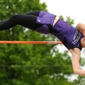 Sara Calhoun of Fayetteville High School clears 9-feet-6-inches in the pole vault Thursday, April 12...