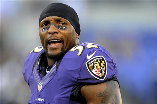 this-sept-10-2012-file-photo-shows-baltimore-ravens-linebacker-ray-lewis-wearing-eye-black-showing-the-initials-of-former-ravens-owner-art-modell-before-an-nfl-football-game-against-the-cincinnati-bengals-in-baltimore-lewis-will-end-his-brilliant-17-year-nfl-career-after-the-ravens-complete-their-2013-playoff-run-i-talked-to-my-team-today-lewis-said-wednesday-jan-2-2013-i-talked-to-them-about-life-in-general-and-everything-that-starts-has-an-end-for-me-today-i-told-my-team-that-this-will-be-my-last-ride