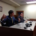 Davy Carter, Speaker of the Arkansas House of Representatives, and senator Michael Lamoureux speak a...