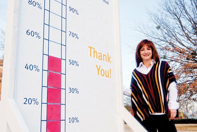 maret-cahill-resource-development-director-for-the-united-way-of-central-arkansas-stands-by-a-thermometer-displayed-at-the-faulkner-county-courthouse-cahill-said-about-60-percent-of-the-united-ways-750000-goal-has-been-collected-and-thermometers-will-be-changed-to-reflect-the-new-totals-fundraising-has-been-slow-she-said-kathy-hull-executive-director-said-all-donations-will-be-accepted-no-matter-how-small
