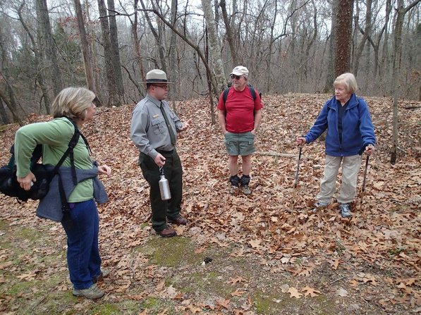 Patrick Poyner, second from left, offers historical facts about the Battle of Pea Ridge.