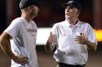Barry Lunney Jr. (left) has spent the last eight seasons coaching for his father Barry Lunney Sr. (right) at Bentonville High School.