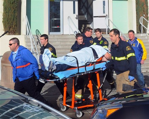 this-image-provided-by-the-taft-midway-drillerdoug-keeler-shows-paramedics-transporting-a-student-wounded-during-a-shooting-thursday-jan-10-2013-at-san-joaquin-valley-high-school-in-taft-calif-authorities-said-a-student-was-shot-and-wounded-and-another-student-was-taken-into-custody