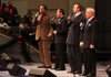 Gerald Williams (far right), bass singer with The Melody Boys Quartet for the past 63 years, performs a farewell concert at Geyer Springs First Baptist Church in Little Rock on New Year’s Eve in a concert featuring current and former members of the quartet, including (from left) Tim Williams, Chris Walton and Caleb Matheny. The group disbanded after the concert. 