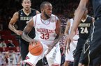 NWA MEDIA/SAMANTHA BAKER -- Arkansas' Marshawn Powell drives into Vanderbilt's defense Saturday, Jan. 12, 2013, during the first half of a game at Bud Walton Arena in Fayetteville.